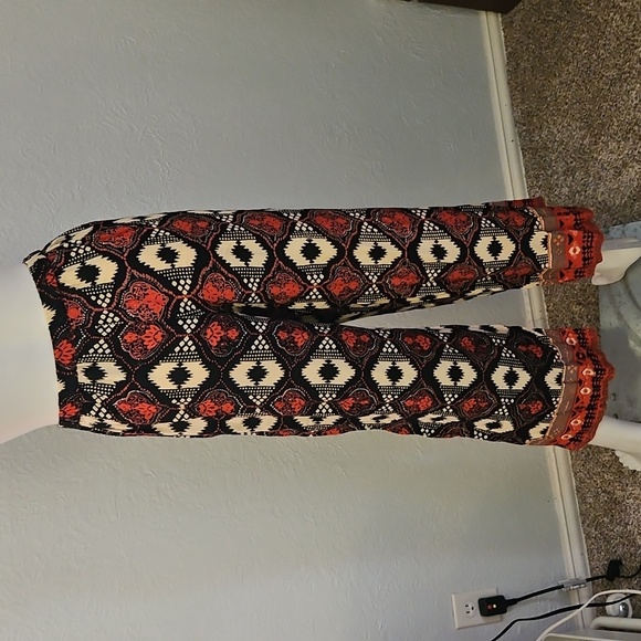 Vtg EMMA G Bohemian Ethnic Tribal Patterned Wide-Leg Cropped Pants - Picture 5 of 8
